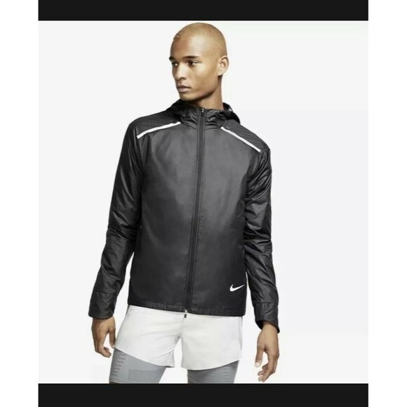 Nike BV4866-010 Mens Large Black Running Repel Hooded Reflective Jacket NWT